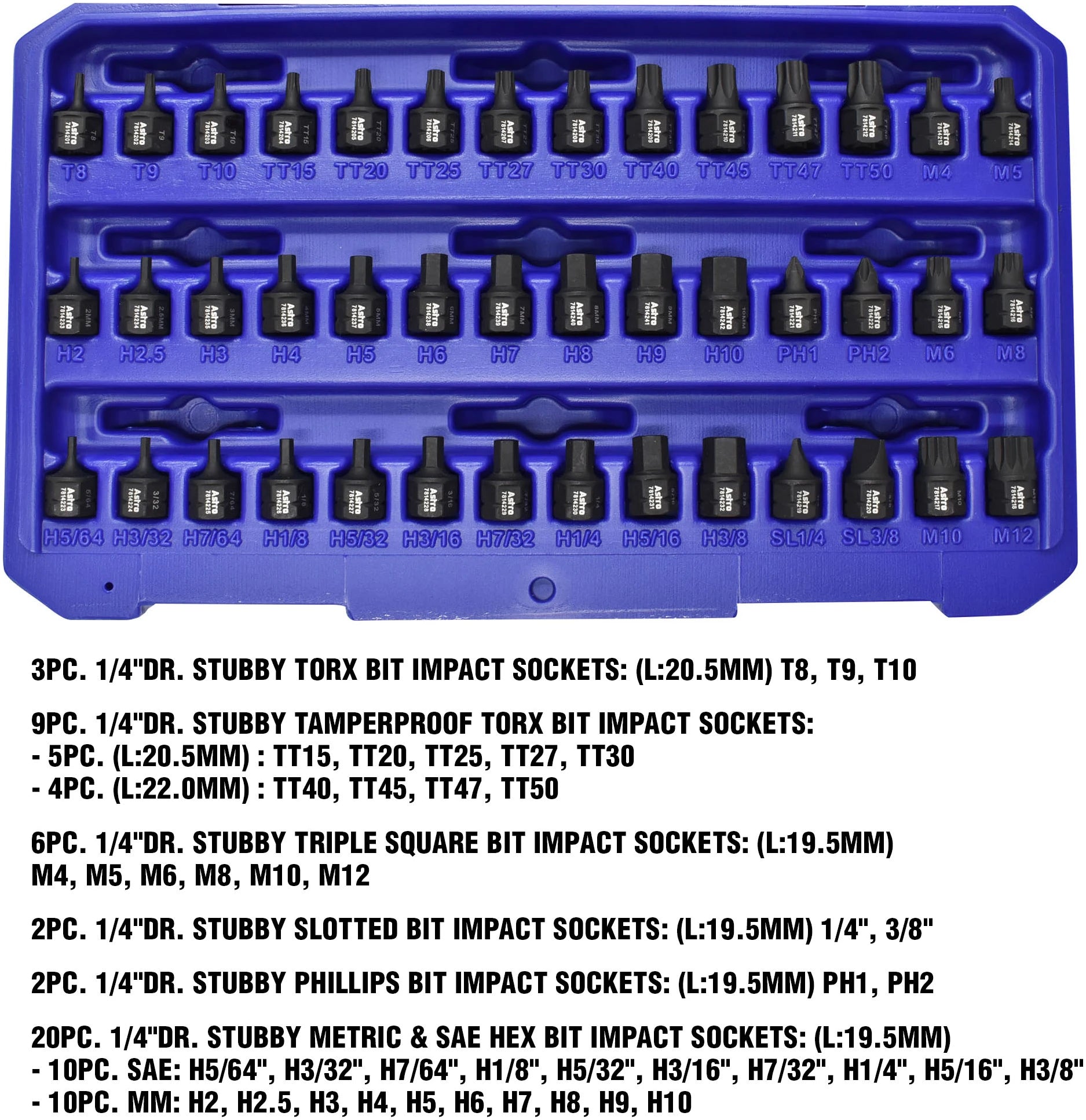 1/4" Dr - Low Profile Nano Impact Bit Socket Set