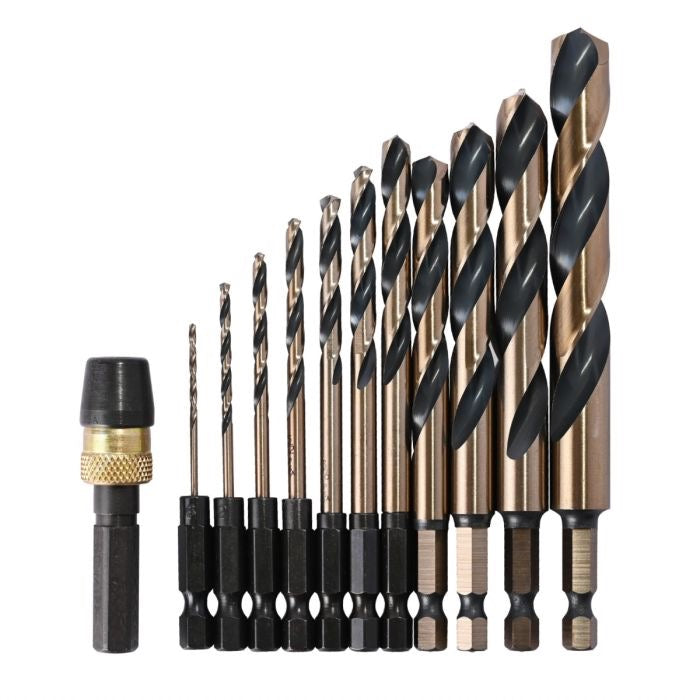 12 pc Hex Shank Impact Drill Bit Set - Fractional