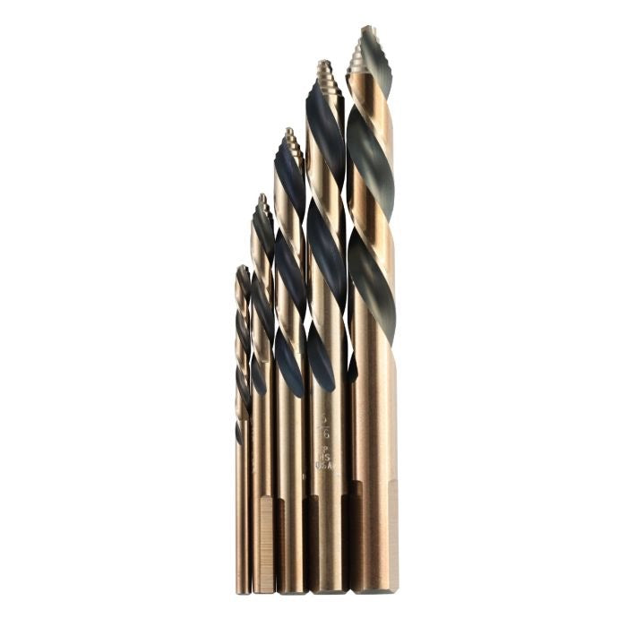 5 pc Left Hand Step Point Mechanics Length Drill Bit Set - Fractional